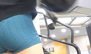 Hottie working out on touching low-spirited spandex shorts